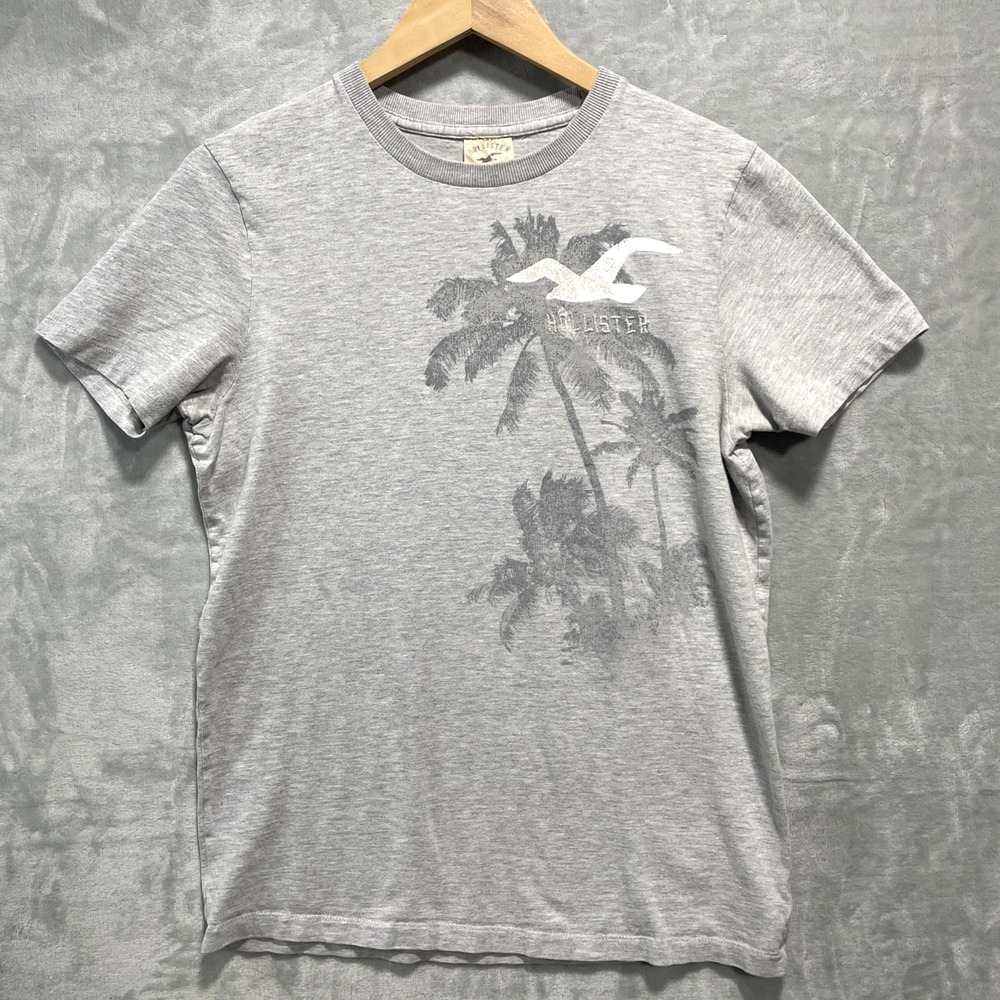 VTG Y2K Hollister California Single Stitch T-Shirt Size M Gray Preppy Palm Trees